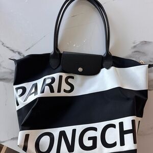 Longchamp Paris Black and White Tote